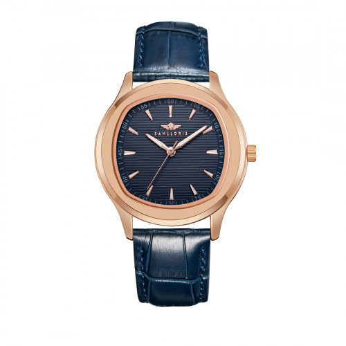 ساعة رجالي جلد كحلي نحاسي مينا كحلي ماركة سان لورس