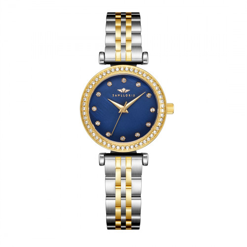 ساعة نسائية فضي ذهبي مينا كحلي ماركة سان لوريس