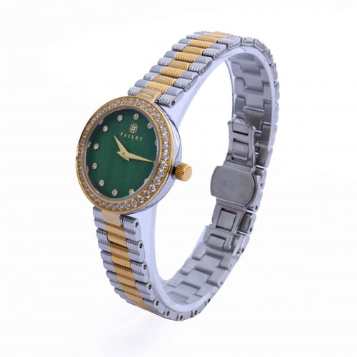 ساعة نسائية فضي ذهبي مينا أخضر ماركة فايلت