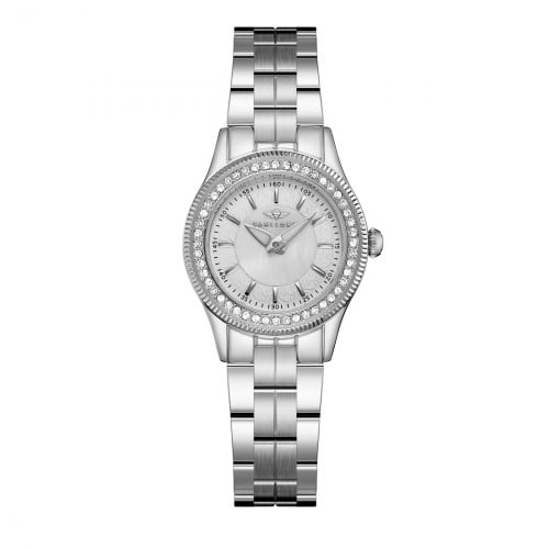 ساعة نسائية فضي مينا أبيض ماركة سان لوريس