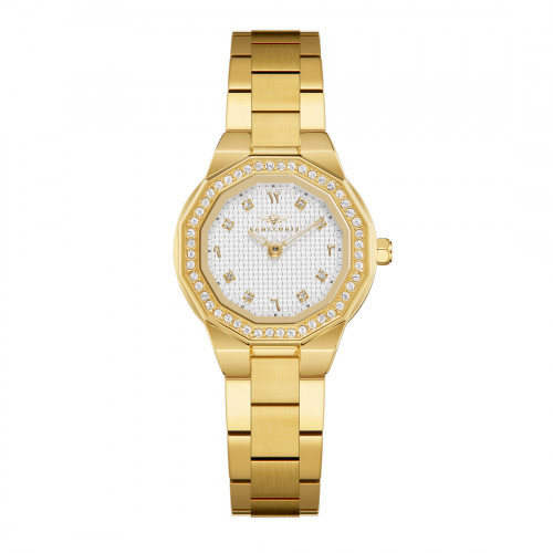 ساعة نسائية ذهبي مينا أبيض ماركة سان لوريس