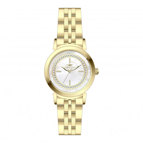 ساعة نسائية ذهبي مينا أبيض ماركة سان لوريس