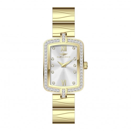 ساعة نسائية ذهبي مينا أبيض من ماركة سان لوريس