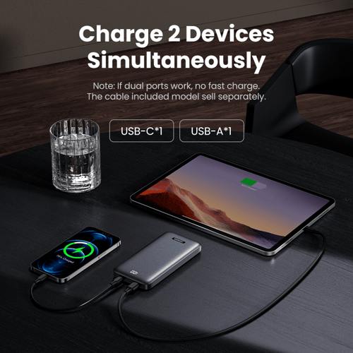 شاحن متنقل يوجرين Ultra Slim بمنفذ PD ومنفذ USB بس...