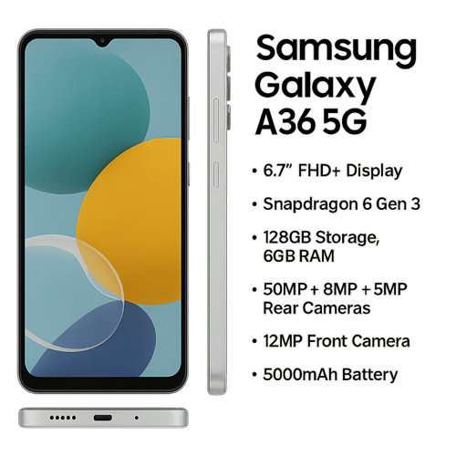 "Samsung Galaxy A36 5G – شاشة 6.7″ Super AMOLED 12...