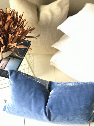 غطاء وسادة مخمل أزرق جري مستطيل