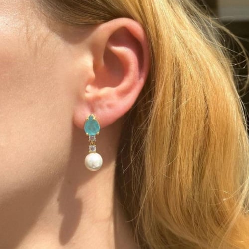 اقراط دمعه حجر اخضر ولؤلؤ