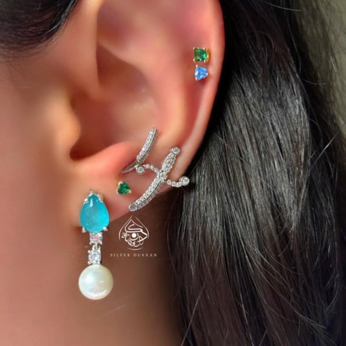 اقراط دمعه حجر اخضر ولؤلؤ