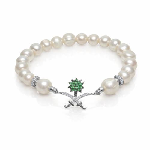 اسوارة سيفين ونخلة بالأحجار الكريمة ( ابيض )