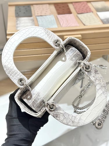 Christian Dior MINI Lady Dior Tote White Himalaya...