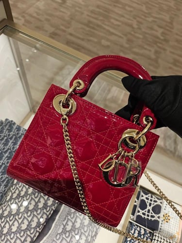 Lady dior mini size Cherry Red Patent Cannage Calf...