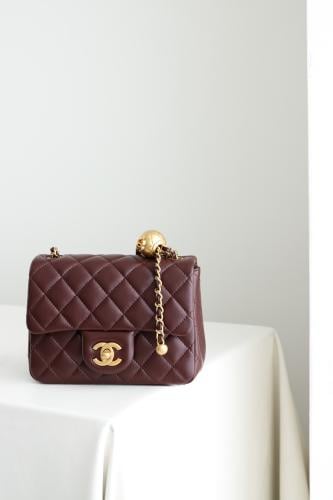 CHANEL FLAP BAG MINI Burgundy 24k
