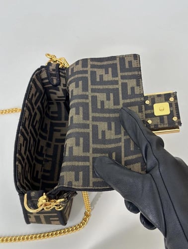 Baguette® Mini Brown FF jacquard fabric bag