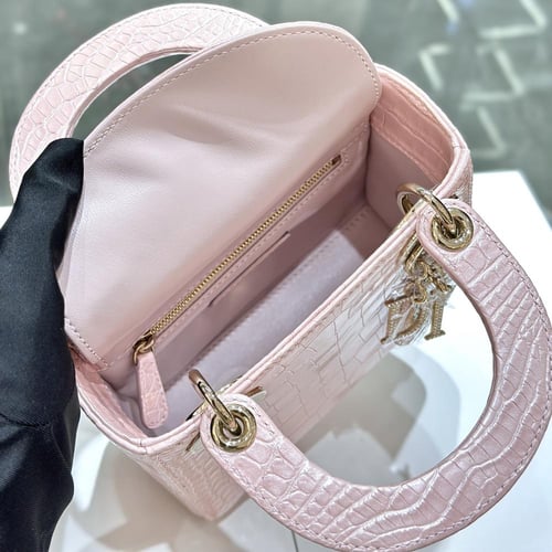 LADY DIOR BABY PINK CROCODILE MINI TOP HANDLE