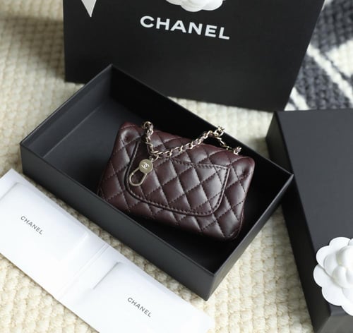 Chanel Mini Classic Flap Charm Bag in Quilted Lamb...