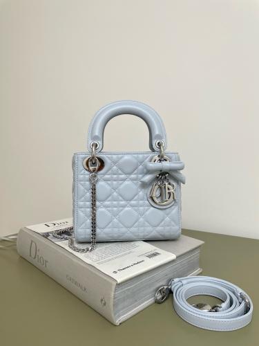 Mini Lady Dior Bag with Chain Ice Blue Cannage Lam...