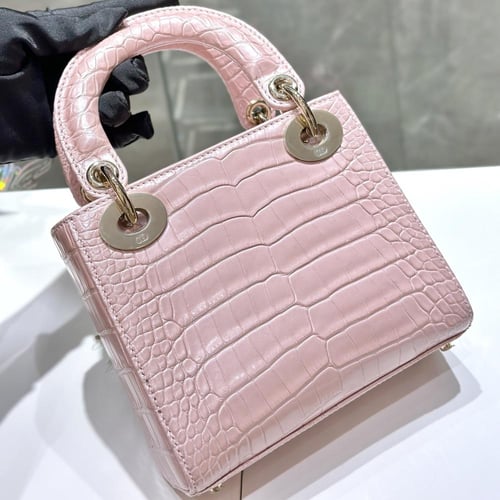LADY DIOR BABY PINK CROCODILE MINI TOP HANDLE