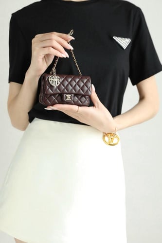 Chanel Mini Classic Flap Charm Bag in Quilted Lamb...