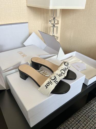 J'Adior Heeled Slide Black Embroidered Cotton