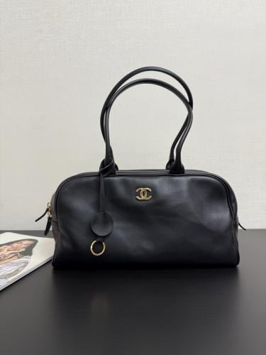 LARGE BOWLING BAG Calfskin & Gold-Tone Metal Black