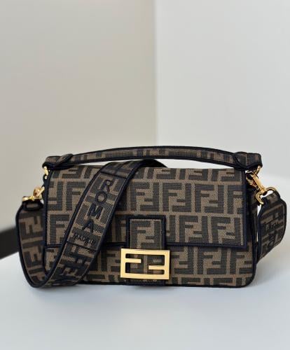 Baguette® Tobacco brown FF jacquard fabric bag