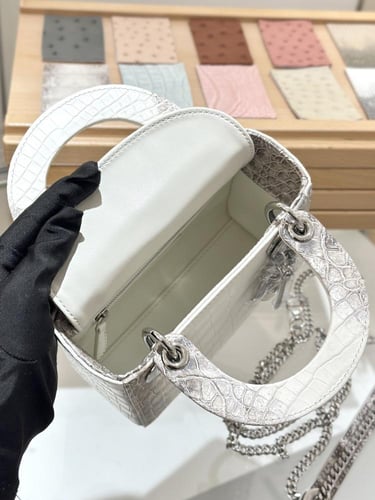 Christian Dior MINI Lady Dior Tote White Himalaya...