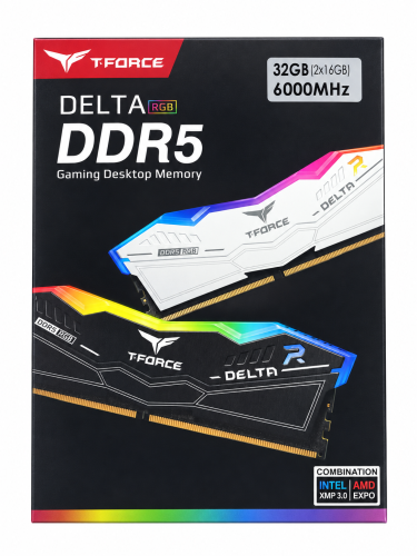رام T-FORCE DELTA RGB DDR5 بسعة 32GB(16*2) وسرعة 6000MHz CL38-ابيض