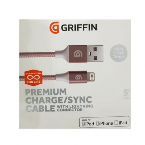 كيبل ايفون قريفن 1.5م فضي قماش مقاوم للقطع ضمان مد...