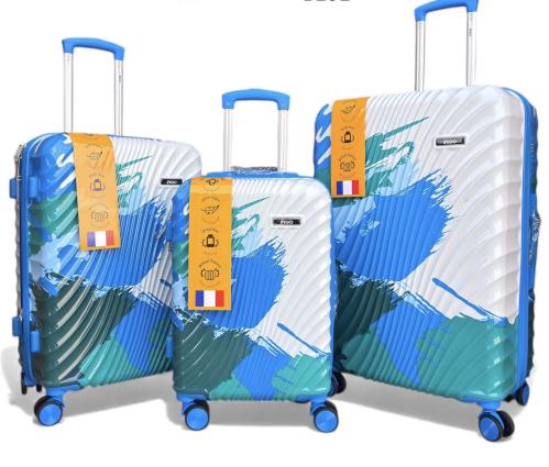 شنط سفر ثلاث قطع بتصميم عصري لون ازرق | PC