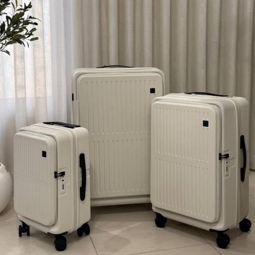 شنط سفر ثلاث قطع سحاب واحد بفتحة أمامية بيج فاتح –...