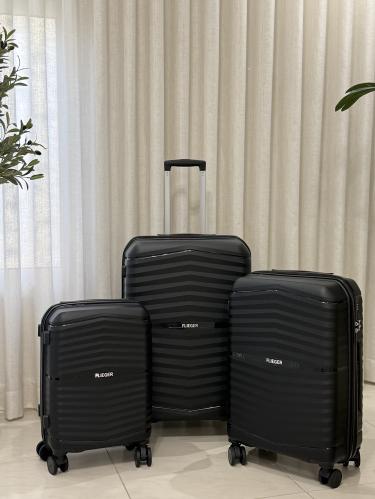 شنط سفر ثلاث قطع أسود من مادة PP ضد الكسر – كفرات...