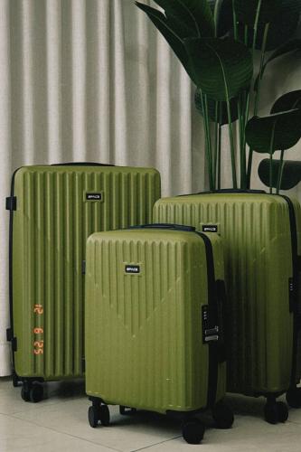 شنطة سفر ثلاث قطع مقاومة للكسر لون أخضر | عروض الج...