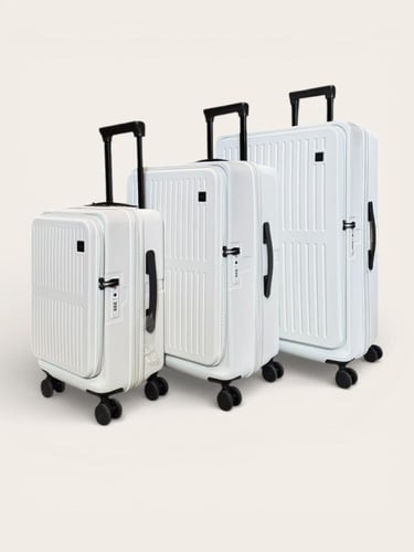 شنط سفر ثلاث قطع سحاب واحد بفتحة أمامية بيج فاتح –...