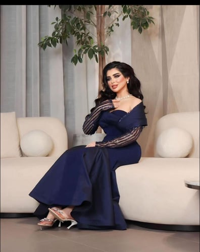 فستان الخامه /لكرا استرتش + شانطون+ ترتر مقلم