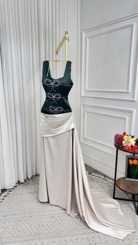 فستان سهرة بتصميم فيونكا ثنائي اللون – Bow Eleganc...