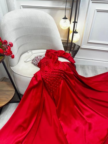 فستان الخامه /تفته استرتش دبل كلوش+ تطريز يدوي كرس...