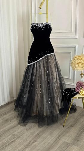 فستان سهرة اسود لولو وتل – Black Pearl Tulle Eveni...