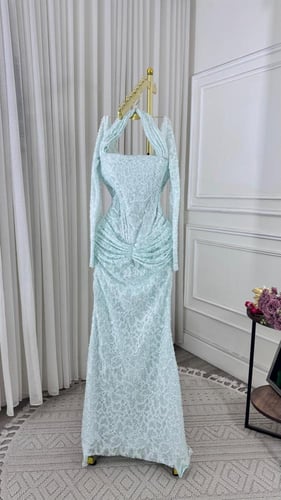 فستان سهرة أخضر ثلجي دانتيل مطرّز – Ice Green Bead...