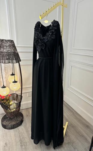 فستان حوامل شيفون جورجيت مبطن كامل+ كم تل تطريز فص...