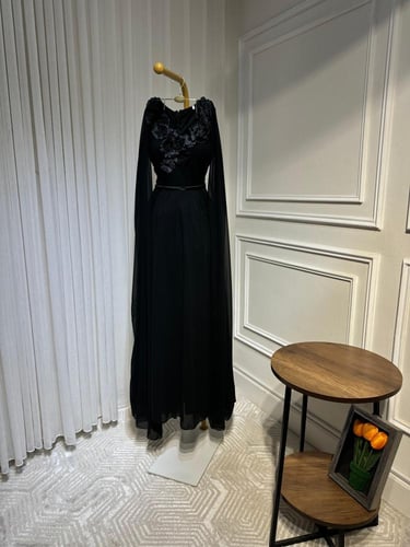 فستان حوامل شيفون جورجيت مبطن كامل+ كم تل تطريز فص...