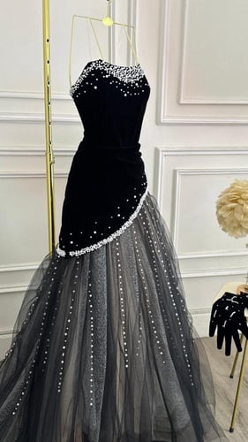 فستان سهرة اسود لولو وتل – Black Pearl Tulle Eveni...