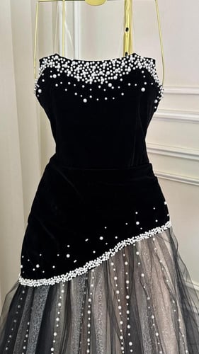 فستان سهرة اسود لولو وتل – Black Pearl Tulle Eveni...