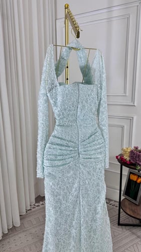 فستان سهرة أخضر ثلجي دانتيل مطرّز – Ice Green Bead...