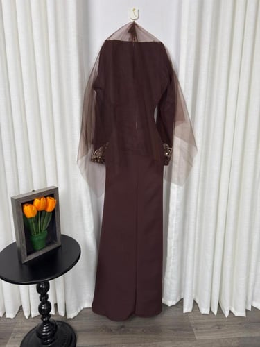 جلابية رمضان فاخرة باللون البني الشوكولاتة بتطريز...
