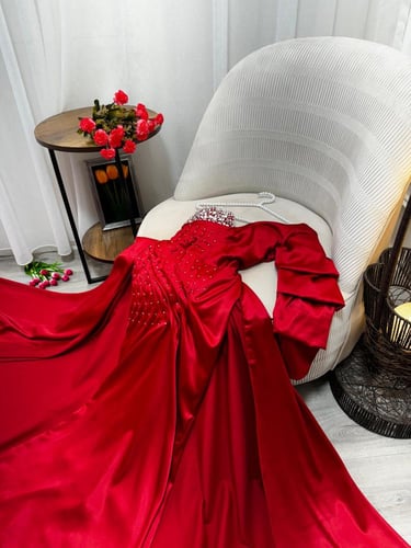 فستان الخامه /تفته استرتش دبل كلوش+ تطريز يدوي كرس...