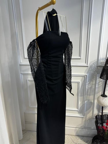 فستان الخامه: لكرا استرتش + شيفون جورجيت + ترتر