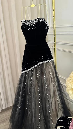 فستان سهرة اسود لولو وتل – Black Pearl Tulle Eveni...
