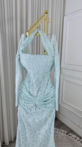 فستان سهرة أخضر ثلجي دانتيل مطرّز – Ice Green Bead...