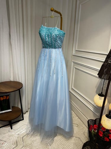 فستان الخامه: تل دبل قماش + مبطن سلا+ قماش ترتر+ ت...