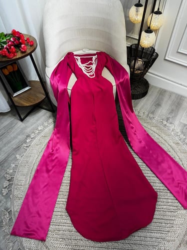 فستان الخامه /باربي + تفته استرتش + لؤلؤ